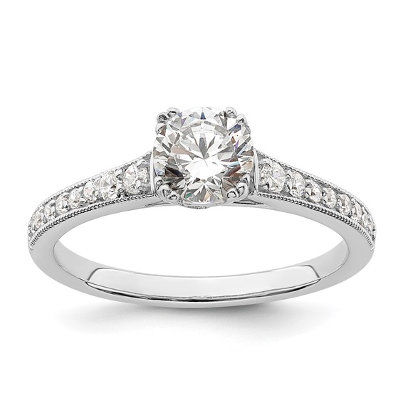 14k White Gold (Holds 3/4 carat (5.8mm) Round Center) 1/6 carat Diamond Semi-Mount Engagement Ring