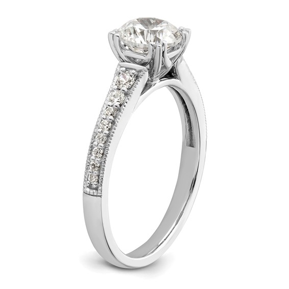 14k White Gold (Holds 1 carat (6.5mm) Round Center) 1/5 carat Diamond Semi-Mount Engagement Ring