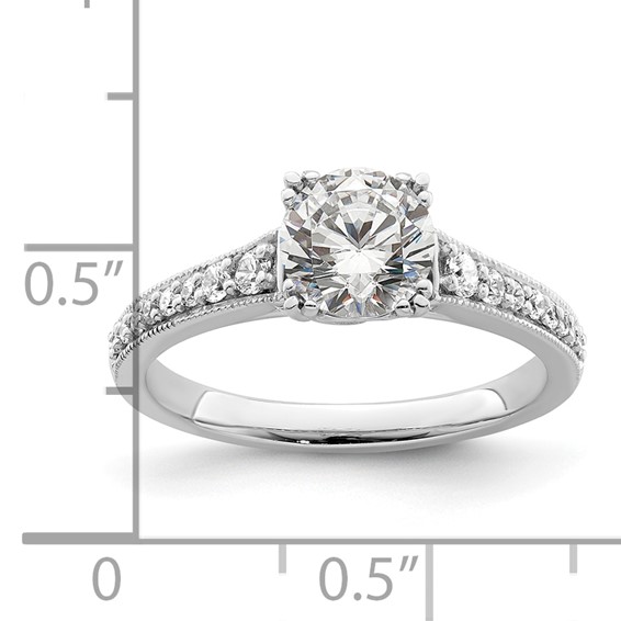 14k White Gold (Holds 1 carat (6.5mm) Round Center) 1/5 carat Diamond Semi-Mount Engagement Ring