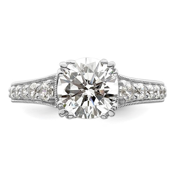 14k White Gold (Holds 2 carat (8.2mm) Round Center) 3/8 carat Diamond Semi-Mount Engagement Ring