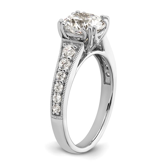 14k White Gold (Holds 2 carat (8.2mm) Round Center) 3/8 carat Diamond Semi-Mount Engagement Ring
