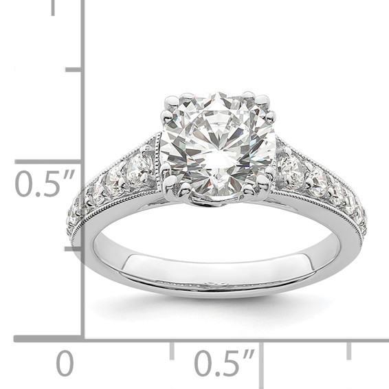 14k White Gold (Holds 2 carat (8.2mm) Round Center) 3/8 carat Diamond Semi-Mount Engagement Ring