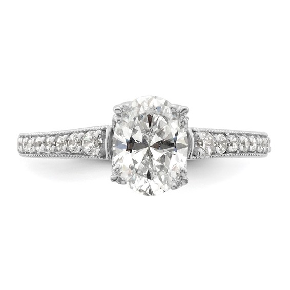 14k White Gold (Holds 1 carat (8.00x6.1mm) Oval Center) 1/5 carat Diamond Semi-Mount Engagement Ring