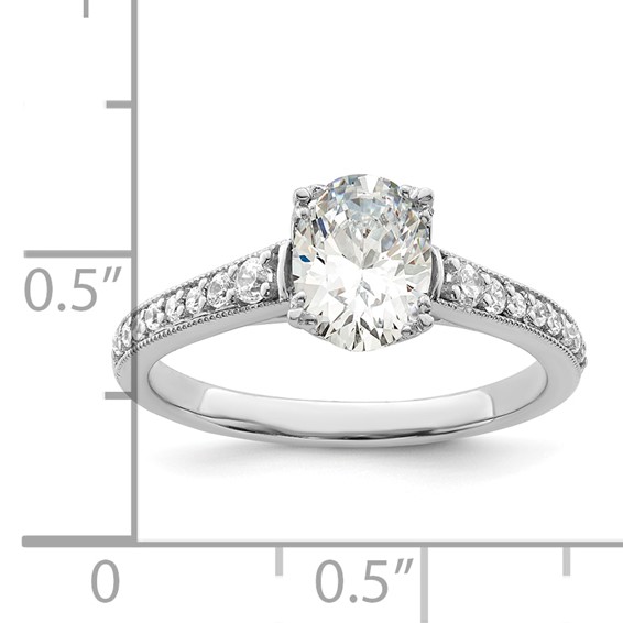 14k White Gold (Holds 1 carat (8.00x6.1mm) Oval Center) 1/5 carat Diamond Semi-Mount Engagement Ring