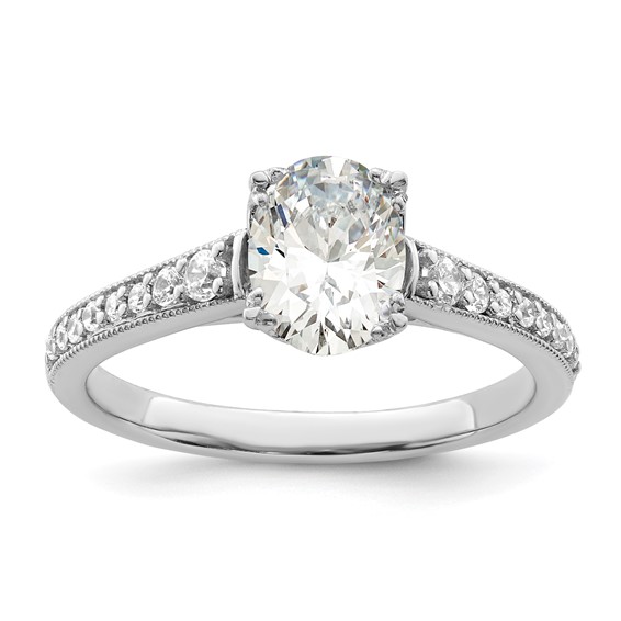 14k White Gold (Holds 1 carat (8.00x6.1mm) Oval Center) 1/5 carat Diamond Semi-Mount Engagement Ring