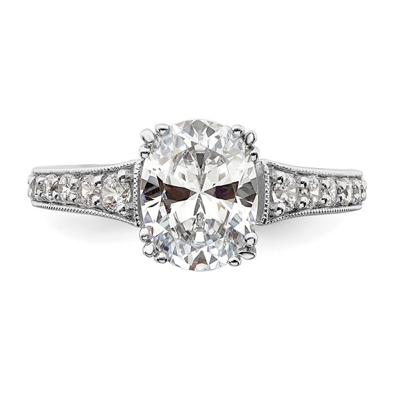 14k White Gold (Holds 1.5 carat (9.2x6.9mm) Oval Center) 1/3 carat Diamond Semi-Mount Engagement Ring