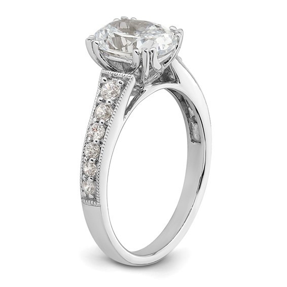14k White Gold (Holds 1.5 carat (9.2x6.9mm) Oval Center) 1/3 carat Diamond Semi-Mount Engagement Ring