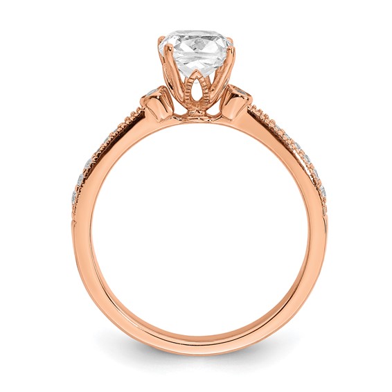 14k Rose Gold (Holds 1 carat (6.00mm) Cushion Center) 1/15 carat Diamond Semi-Mount Engagement Ring