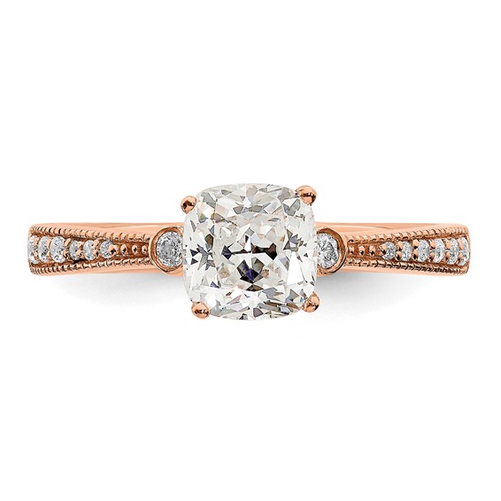 14k Rose Gold (Holds 1 carat (6.00mm) Cushion Center) 1/15 carat Diamond Semi-Mount Engagement Ring