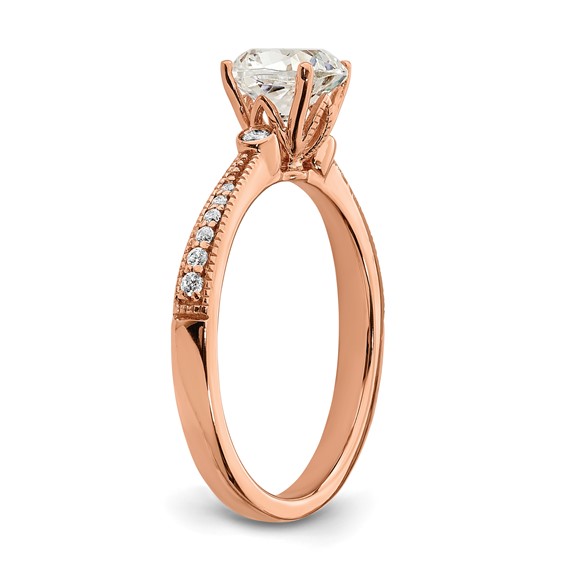 14k Rose Gold (Holds 1 carat (6.00mm) Cushion Center) 1/15 carat Diamond Semi-Mount Engagement Ring