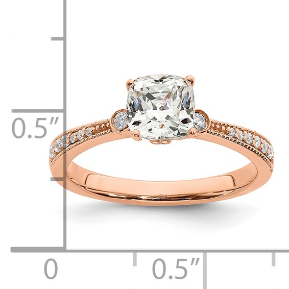 14k Rose Gold (Holds 1 carat (6.00mm) Cushion Center) 1/15 carat Diamond Semi-Mount Engagement Ring