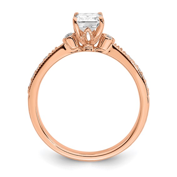 14k Rose Gold (Holds 1 carat (6.9x5.2mm) Emerald-cut Center) 1/15 carat Diamond Semi-Mount Engagement Ring