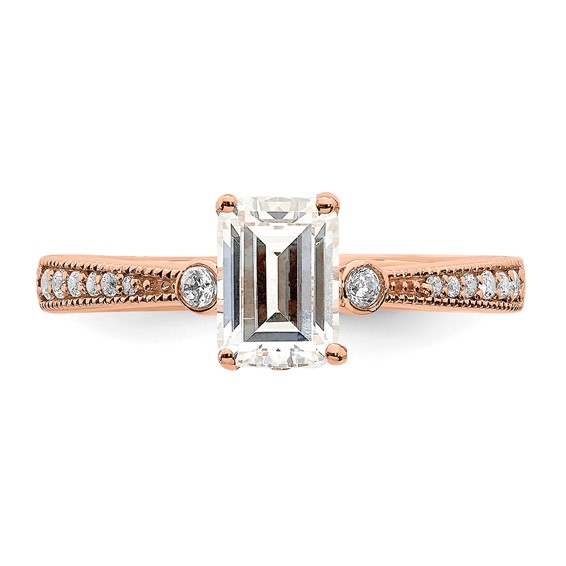 14k Rose Gold (Holds 1 carat (6.9x5.2mm) Emerald-cut Center) 1/15 carat Diamond Semi-Mount Engagement Ring