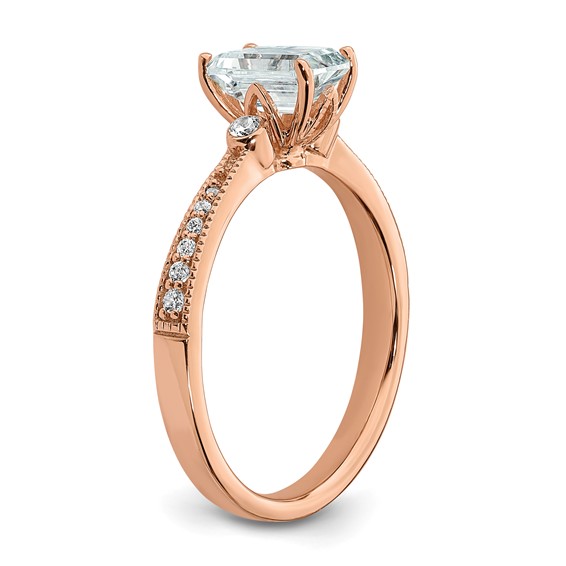 14k Rose Gold (Holds 1 carat (6.9x5.2mm) Emerald-cut Center) 1/15 carat Diamond Semi-Mount Engagement Ring