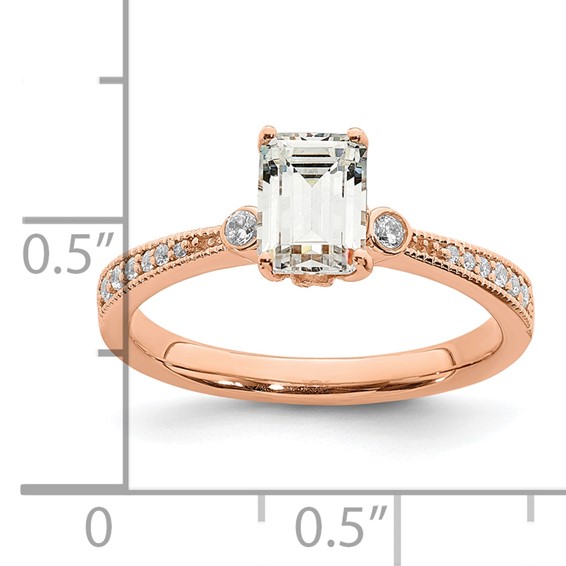 14k Rose Gold (Holds 1 carat (6.9x5.2mm) Emerald-cut Center) 1/15 carat Diamond Semi-Mount Engagement Ring