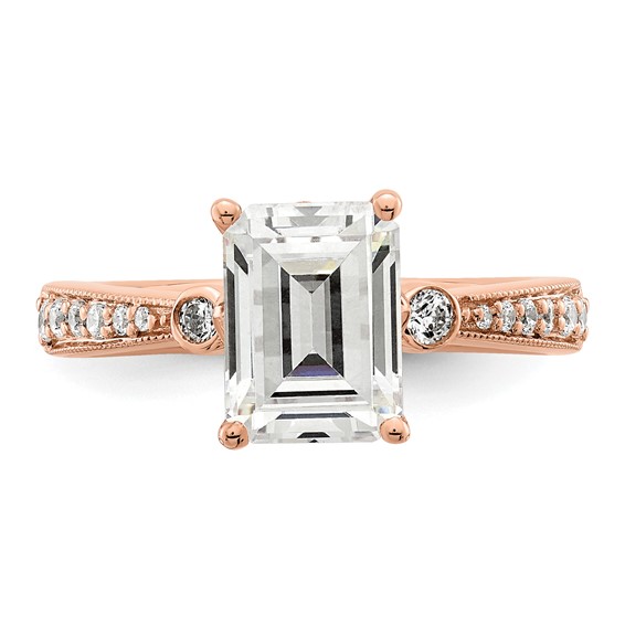 14k Rose Gold (Holds 2 carat (8.7x6.4mm) Emerald-cut Center) 1/5 carat Diamond Semi-Mount Engagement Ring