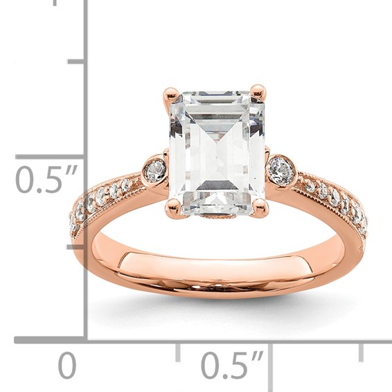 14k Rose Gold (Holds 2 carat (8.7x6.4mm) Emerald-cut Center) 1/5 carat Diamond Semi-Mount Engagement Ring