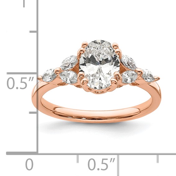 14k Rose Gold (Holds 1 carat (8.00x6.1mm) Oval Center) 1/5 carat Marquise Diamond Semi-Mount Engagement Ring