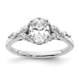 14k White Polish 1ct Oval Semi-Mount Engagement Dia Ring