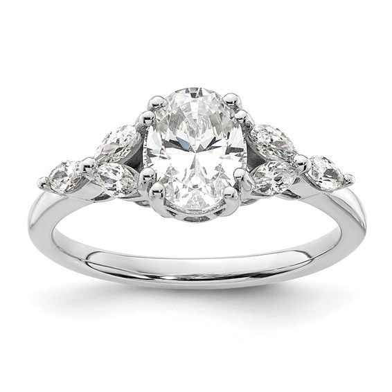 14k White Polish 1ct Oval Semi-Mount Engagement Dia Ring