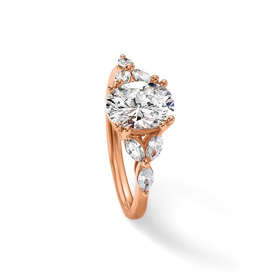 14k Rose Gold (Holds 1 carat (8.00x6.1mm) Oval Center) 1/5 carat Marquise Diamond Semi-Mount Engagement Ring