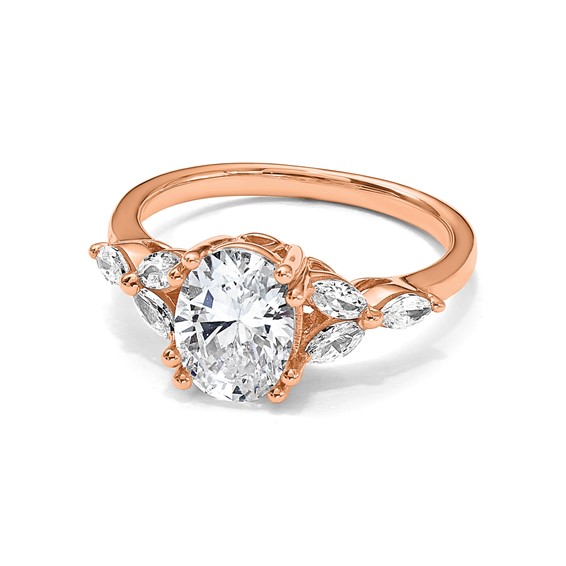 14k Rose Gold (Holds 1 carat (8.00x6.1mm) Oval Center) 1/5 carat Marquise Diamond Semi-Mount Engagement Ring
