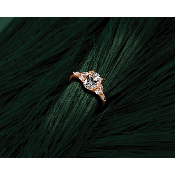 14k Rose Gold (Holds 1 carat (8.00x6.1mm) Oval Center) 1/5 carat Marquise Diamond Semi-Mount Engagement Ring
