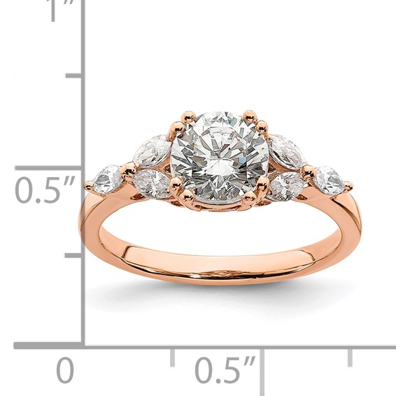 14k Rose Gold (Holds 1 carat (6.5mm) Round Center) 1/5 carat Marquise Diamond Semi-Mount Engagement Ring