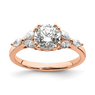 14k Rose Gold (Holds 1 carat (6.5mm) Round Center) 1/5 carat Marquise Diamond Semi-Mount Engagement Ring