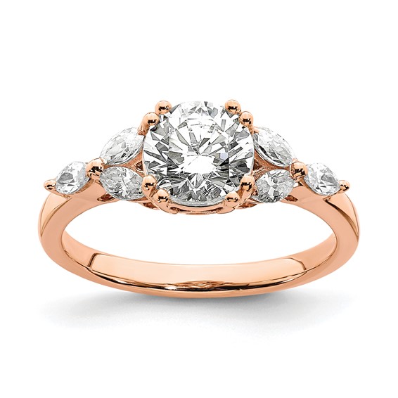 14k Rose Gold (Holds 1 carat (6.5mm) Round Center) 1/5 carat Marquise Diamond Semi-Mount Engagement Ring