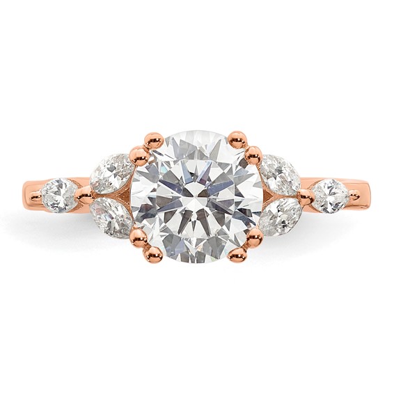 14k Rose Gold (Holds 1.5 carat (7.5mm) Round Center) 1/5 carat Marquise Diamond Semi-Mount Engagement Ring