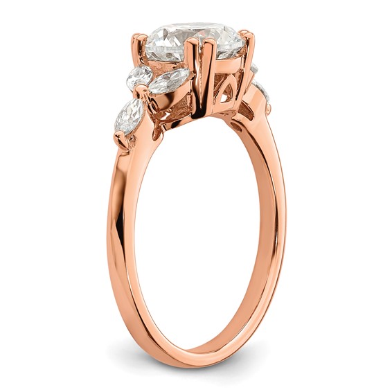 14k Rose Gold (Holds 1.5 carat (7.5mm) Round Center) 1/5 carat Marquise Diamond Semi-Mount Engagement Ring