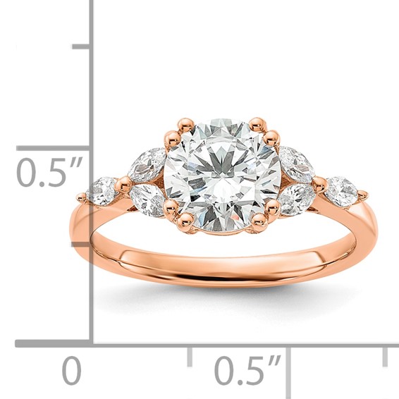 14k Rose Gold (Holds 1.5 carat (7.5mm) Round Center) 1/5 carat Marquise Diamond Semi-Mount Engagement Ring
