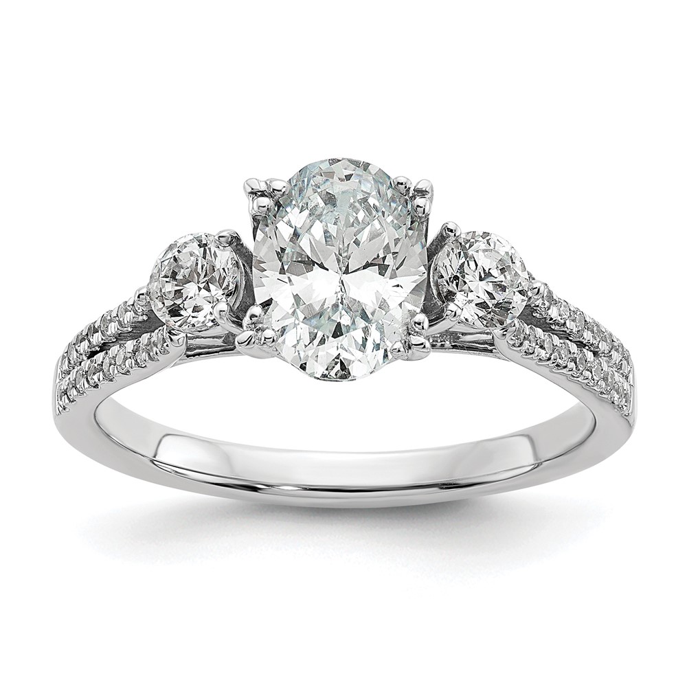 14K White Gold 0.38 Carat Lab Grown Diamond VS SI+ G+ 1 Carat Center Oval Semi Mount Engagement Ring