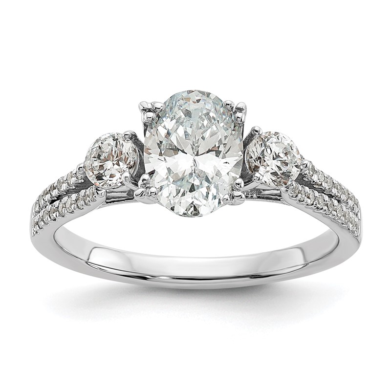 14k White Gold 3/8 carat Lab Grown Diamond VS/SI+ G+ 1 carat Center Oval Semi Mount Engagement Ring