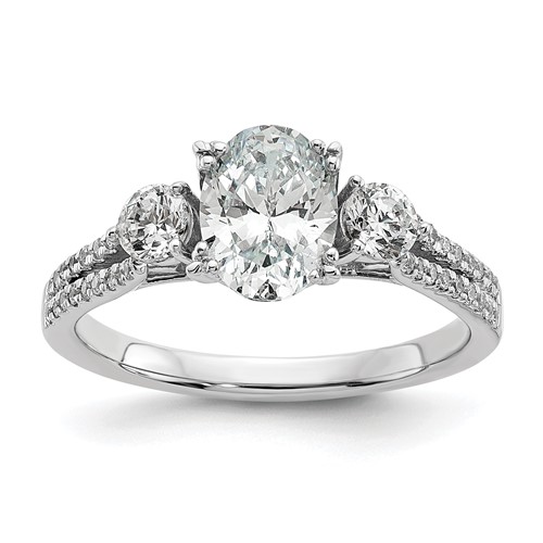 14K White Gold 0.38 Carat Lab Grown Diamond VS SI+ G+ 1 Carat Center Oval Semi Mount Engagement Ring