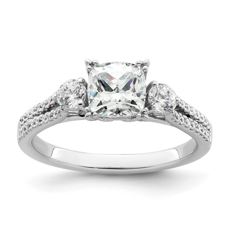 14k White Gold 3/4 carat Lab Grown Diamond VS/SI+ G+ 1 carat Center Cushion Semi Mount Engagement Ring