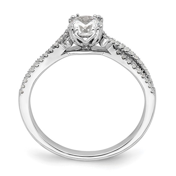 14k White Gold Criss-Cross (Holds 1/2 carat (5.2mm) Round Center) 1/6 carat Diamond Semi-Mount Engagement Ring