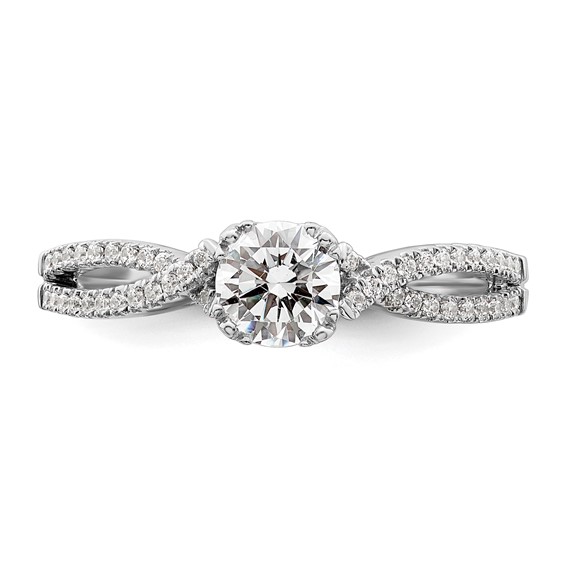 14k White Gold Criss-Cross (Holds 1/2 carat (5.2mm) Round Center) 1/6 carat Diamond Semi-Mount Engagement Ring