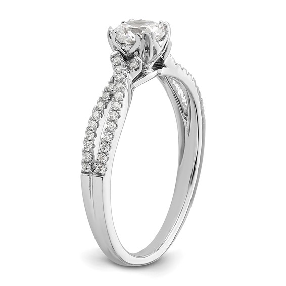 14k White Gold Criss-Cross (Holds 1/2 carat (5.2mm) Round Center) 1/6 carat Diamond Semi-Mount Engagement Ring