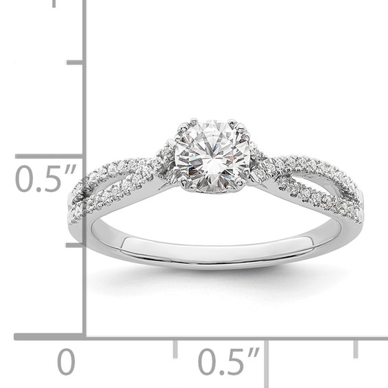 14k White Gold Criss-Cross (Holds 1/2 carat (5.2mm) Round Center) 1/6 carat Diamond Semi-Mount Engagement Ring