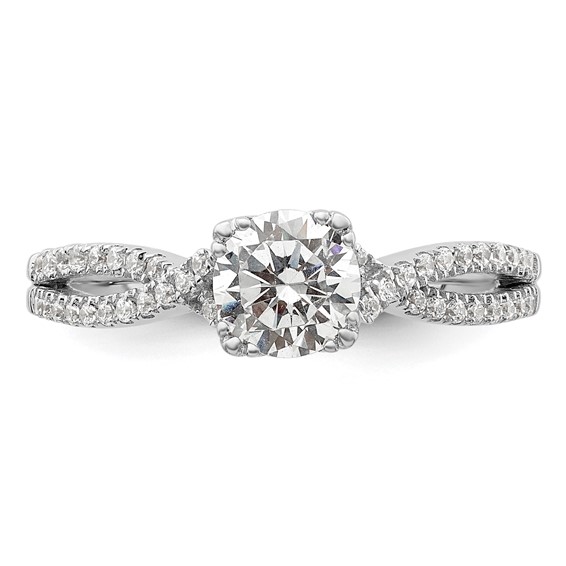 14k White Gold Criss-Cross (Holds 3/4 carat (5.8mm) Round Center) 1/5 carat Diamond Semi-Mount Engagement Ring