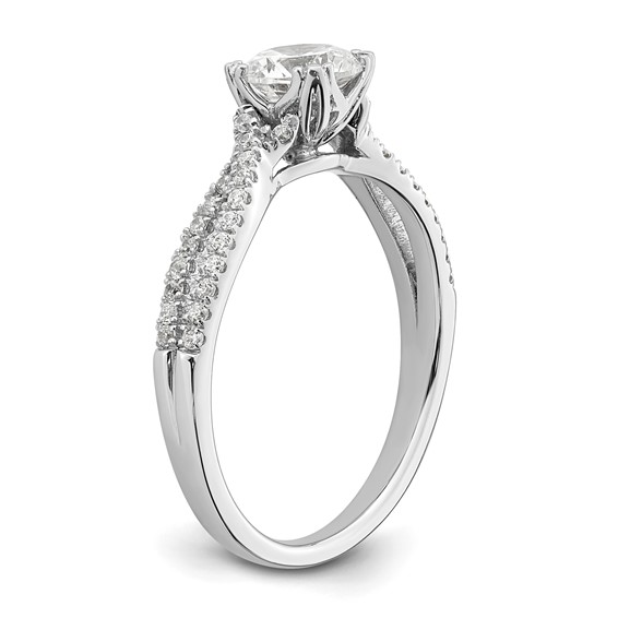 14k White Gold Criss-Cross (Holds 3/4 carat (5.8mm) Round Center) 1/5 carat Diamond Semi-Mount Engagement Ring