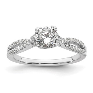 14k White Gold Criss-Cross (Holds 3/4 carat (5.8mm) Round Center) 1/5 carat Diamond Semi-Mount Engagement Ring