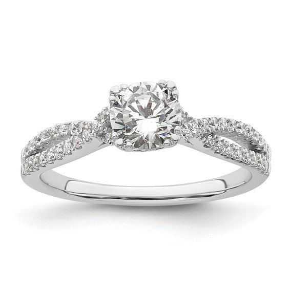 14k White Gold Criss-Cross (Holds 3/4 carat (5.8mm) Round Center) 1/5 carat Diamond Semi-Mount Engagement Ring