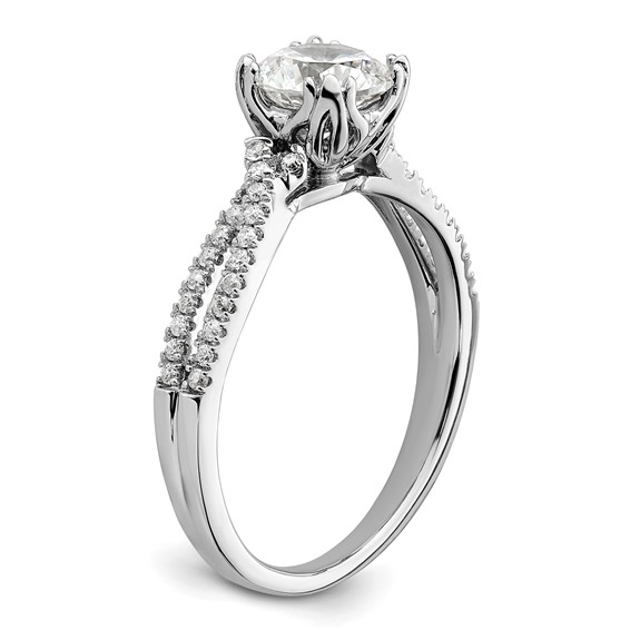 14k White Gold Criss-Cross (Holds 1 carat (6.5mm) Round Center) 1/5 carat Diamond Semi-Mount Engagement Ring