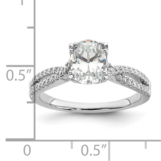 14k White Gold Criss-Cross (Holds 1 carat (8.00x6.1mm) Oval Center) 1/5 carat Diamond Semi-Mount Engagement Ring