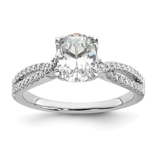 14k White Gold Criss-Cross (Holds 1 carat (8.00x6.1mm) Oval Center) 1/5 carat Diamond Semi-Mount Engagement Ring