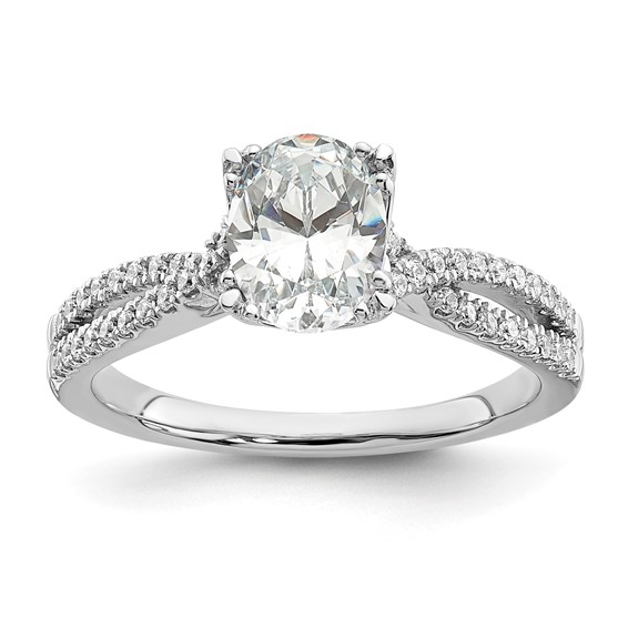 14k White Gold Criss-Cross (Holds 1 carat (8.00x6.1mm) Oval Center) 1/5 carat Diamond Semi-Mount Engagement Ring