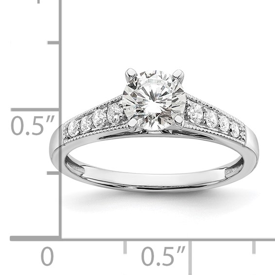 14k White Gold (Holds 1 carat (6.5mm) Round Center) 1/5 carat Diamond Semi-Mount Engagement Ring